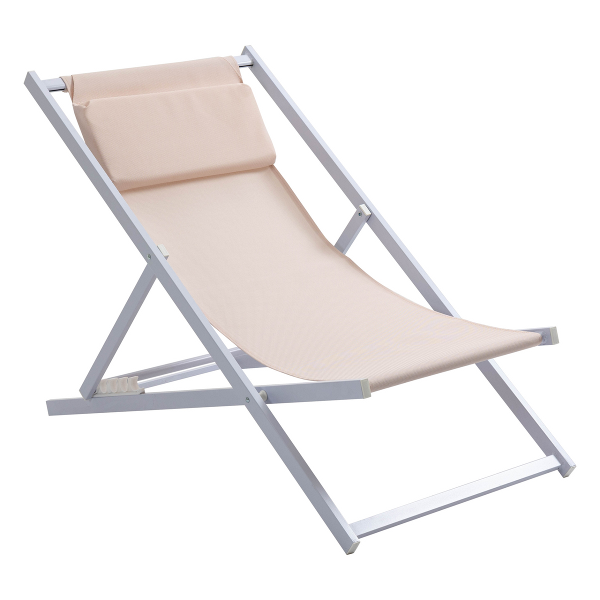 Outsunny Set of 2 Folding Garden Beach Aluminum Frame Deck Chairs - Beige