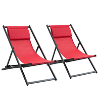 Outsunny Set of 2 Folding Garden Beach Aluminium Frame Deck Chairs - Red