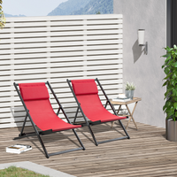 Outsunny Set of 2 Folding Garden Beach Aluminium Frame Deck Chairs - Red