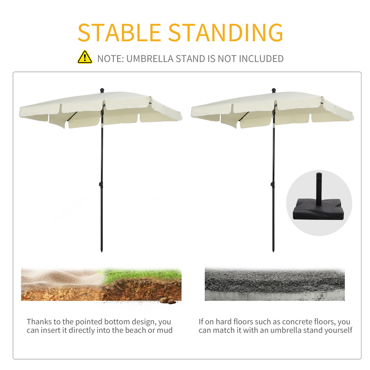 Outsunny Aluminium Sun Parasol Garden Umbrellas Patio Rectangular Tilting Parasol, 2M x 1.25M, Off-White