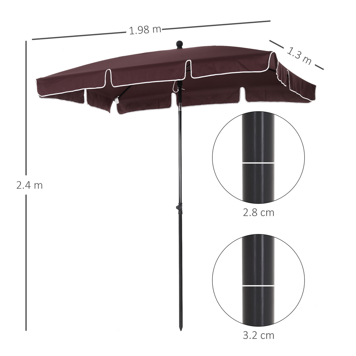 Outsunny Aluminium Sun Parasol Garden Umbrellas Patio Rectangular Tilting Parasol, Brown - Reliable Shade for Your Outdoor Space