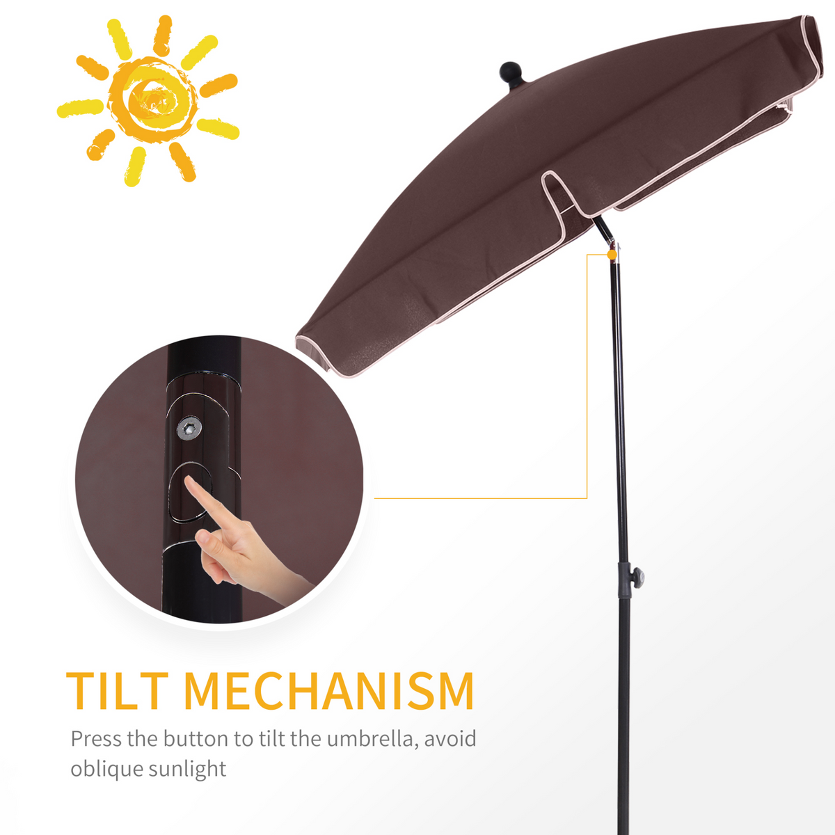 Outsunny Aluminium Sun Parasol Garden Umbrellas Patio Rectangular Tilting Parasol, Brown - Reliable Shade for Your Outdoor Space