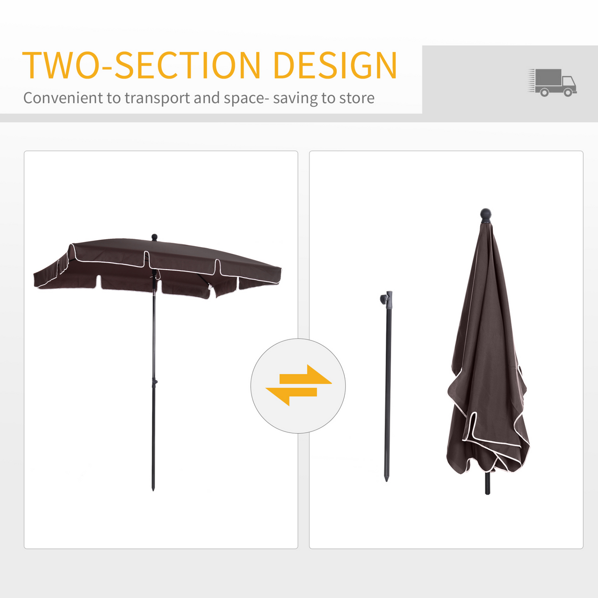 Outsunny Aluminium Sun Parasol Garden Umbrellas Patio Rectangular Tilting Parasol, Brown - Reliable Shade for Your Outdoor Space