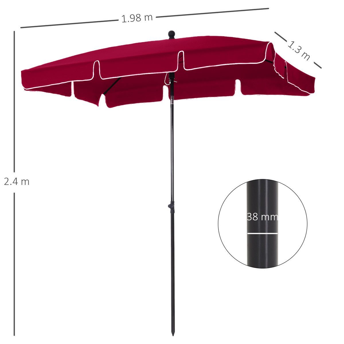 Outsunny Aluminium Sun Parasol Garden Umbrellas Patio Rectangular Tilting Parasol, 2M x 1.25M, Red