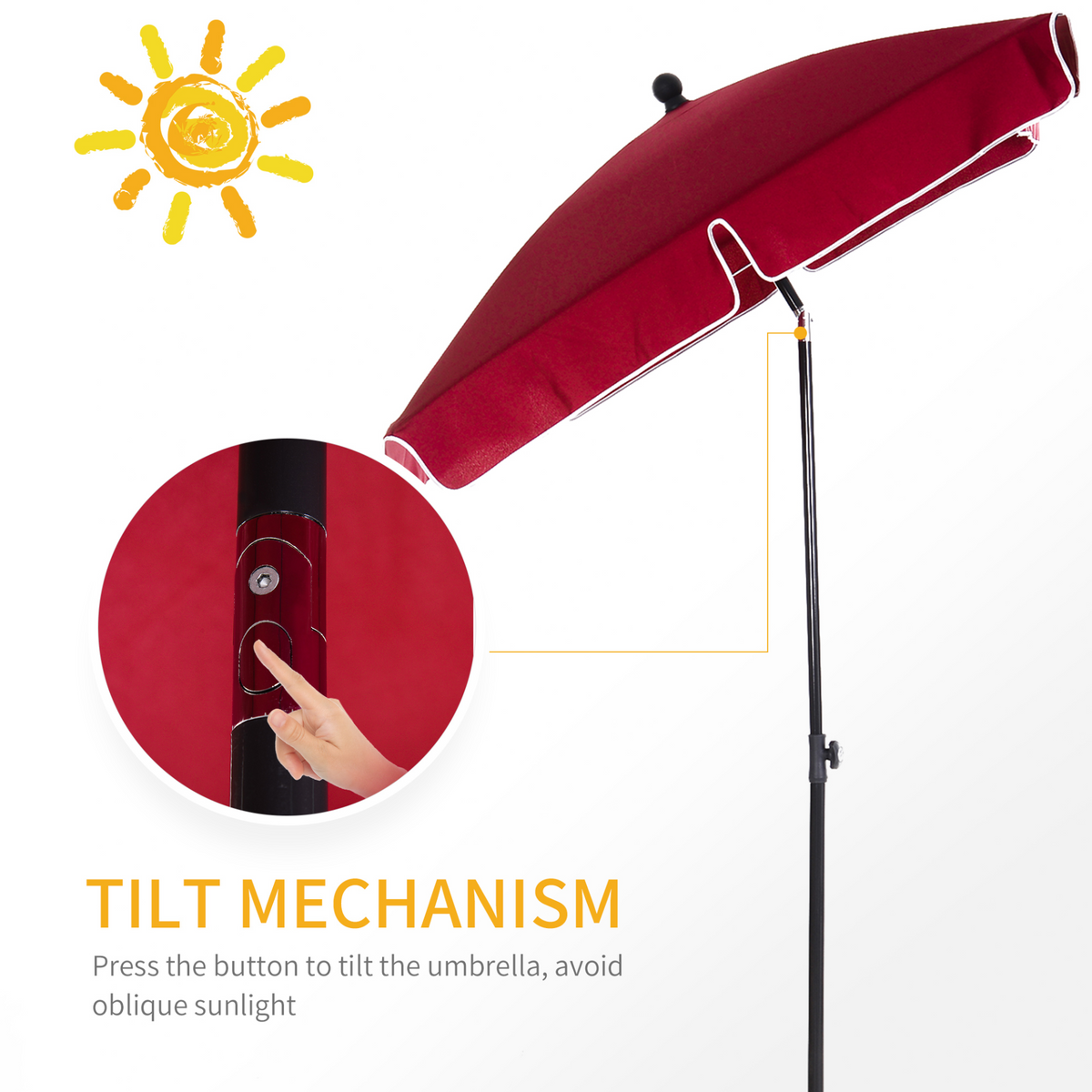 Outsunny Aluminium Sun Parasol Garden Umbrellas Patio Rectangular Tilting Parasol, 2M x 1.25M, Red