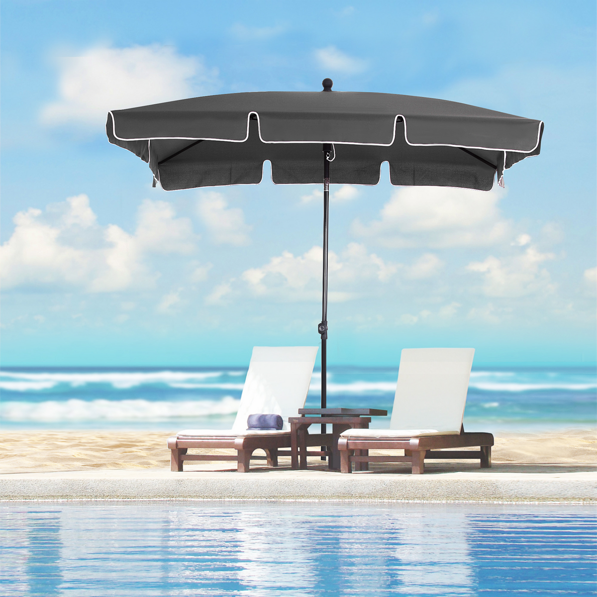 Outsunny Aluminium Sun Parasol Garden Umbrellas Patio Rectangular Tilting Parasol, 2M x 1.25M, Grey