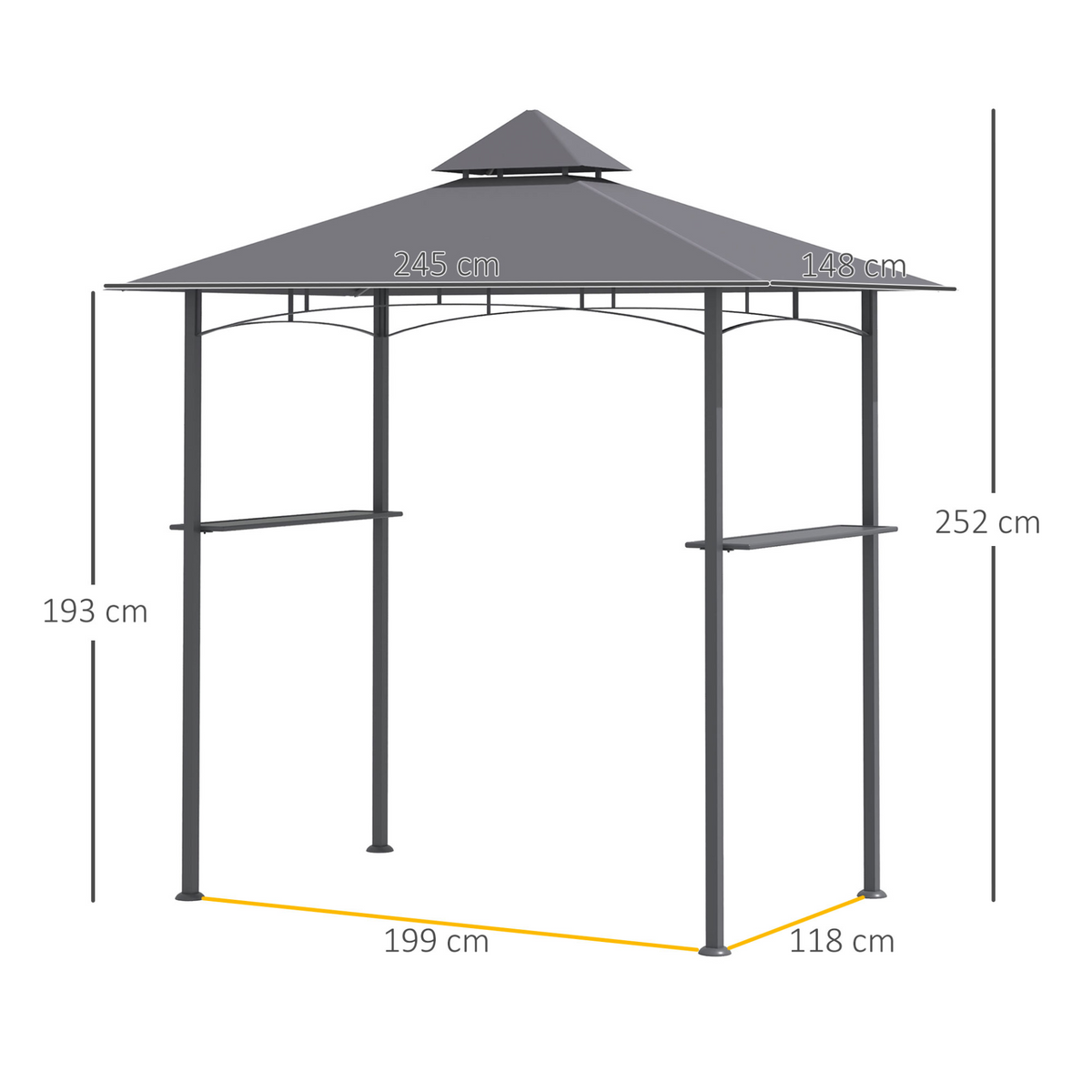 Outsunny 8ft BBQ Gazebo Grill Canopy - Grey | Double-Tier BBQ Tent Shelter