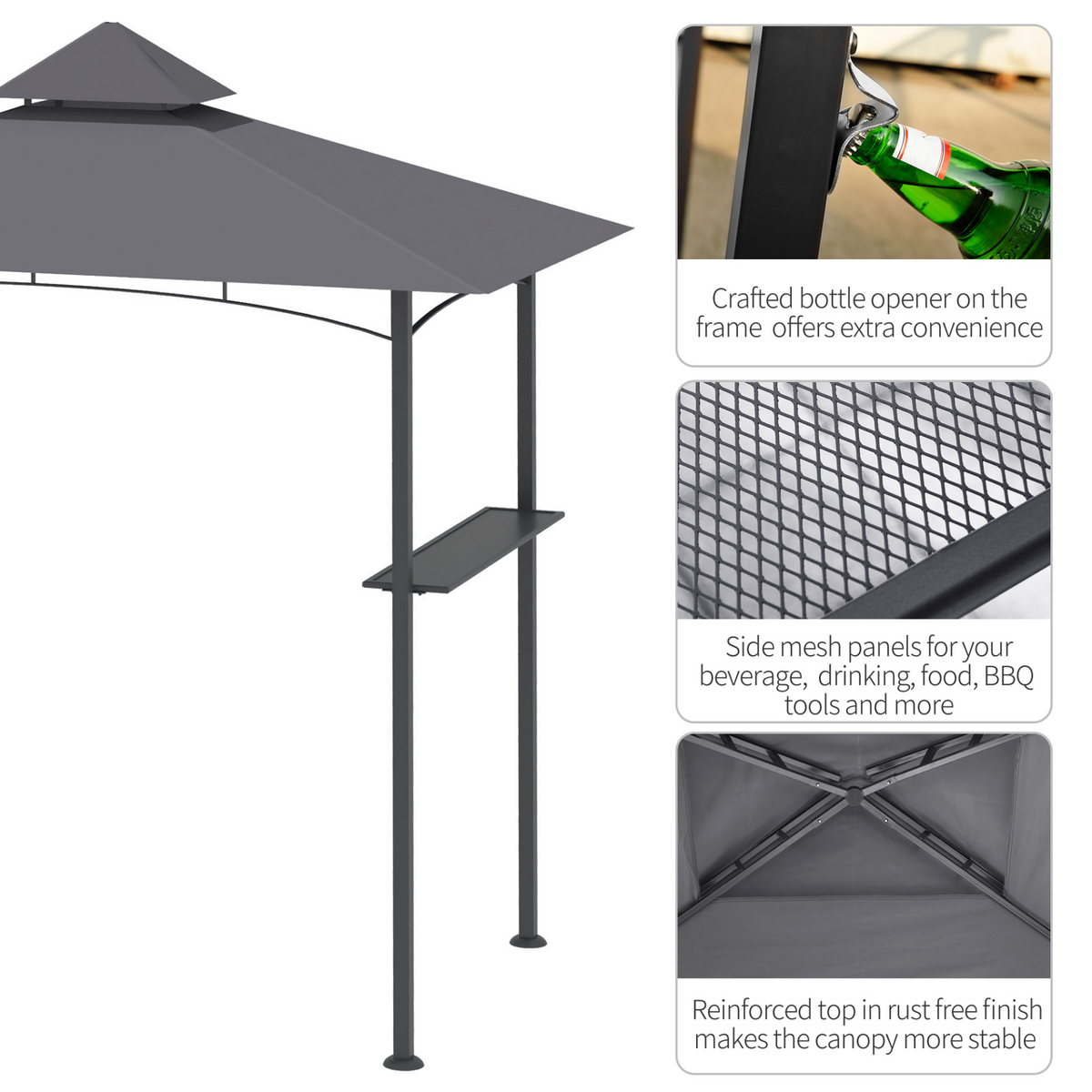 Outsunny 8ft BBQ Gazebo Grill Canopy - Grey | Double-Tier BBQ Tent Shelter