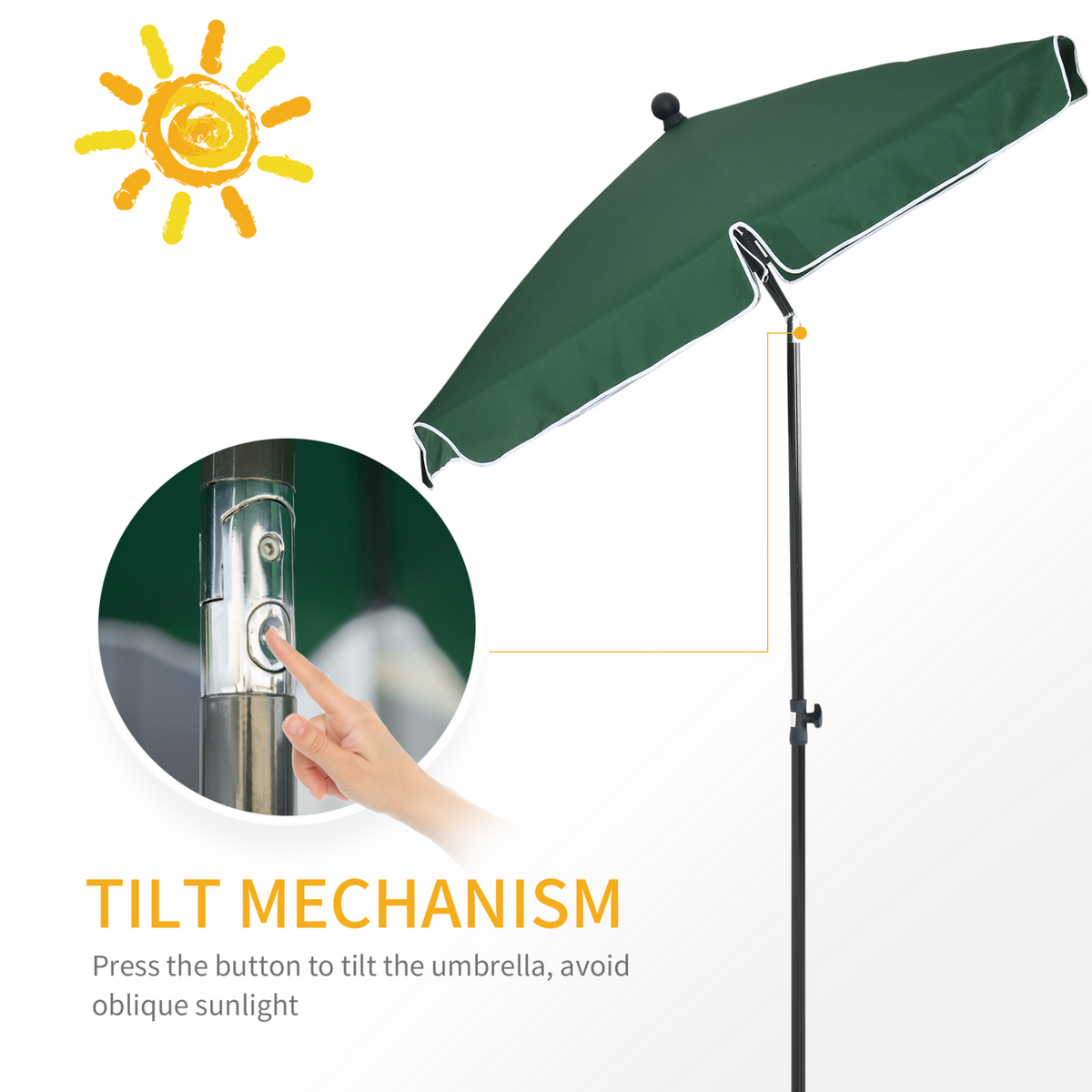 Outsunny Aluminium Sun Parasol Garden Umbrellas Patio Rectangular Tilting Parasol, 2M x 1.25M, Green