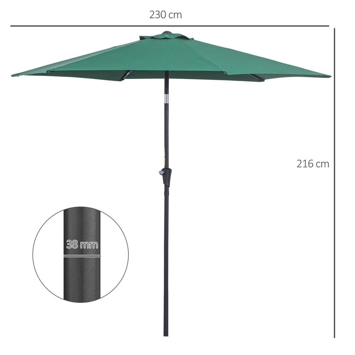 Outsunny 2.7M Tilting Parasol Sun Parasol Outdoor Garden Umbrellas Sun Shade Aluminium Frame with Crank（Green）