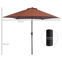 Outsunny 2.7M Tilting Parasol Sun Parasol Outdoor Garden Umbrellas Sun Shade Aluminium Frame with Crank (Coffee)