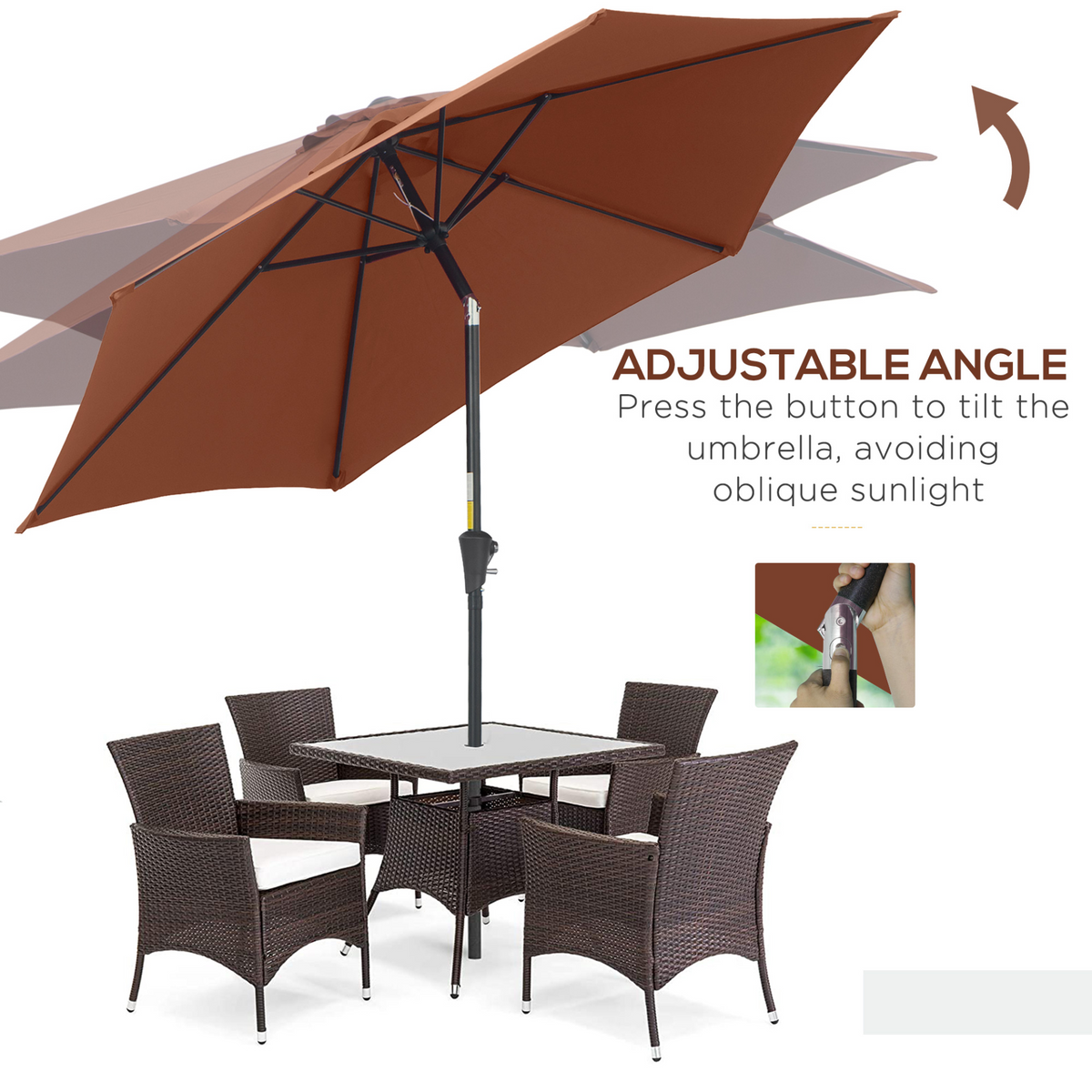 Outsunny 2.7M Tilting Parasol Sun Parasol Outdoor Garden Umbrellas Sun Shade Aluminium Frame with Crank (Coffee)