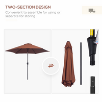 Outsunny 2.7M Tilting Parasol Sun Parasol Outdoor Garden Umbrellas Sun Shade Aluminium Frame with Crank (Coffee)