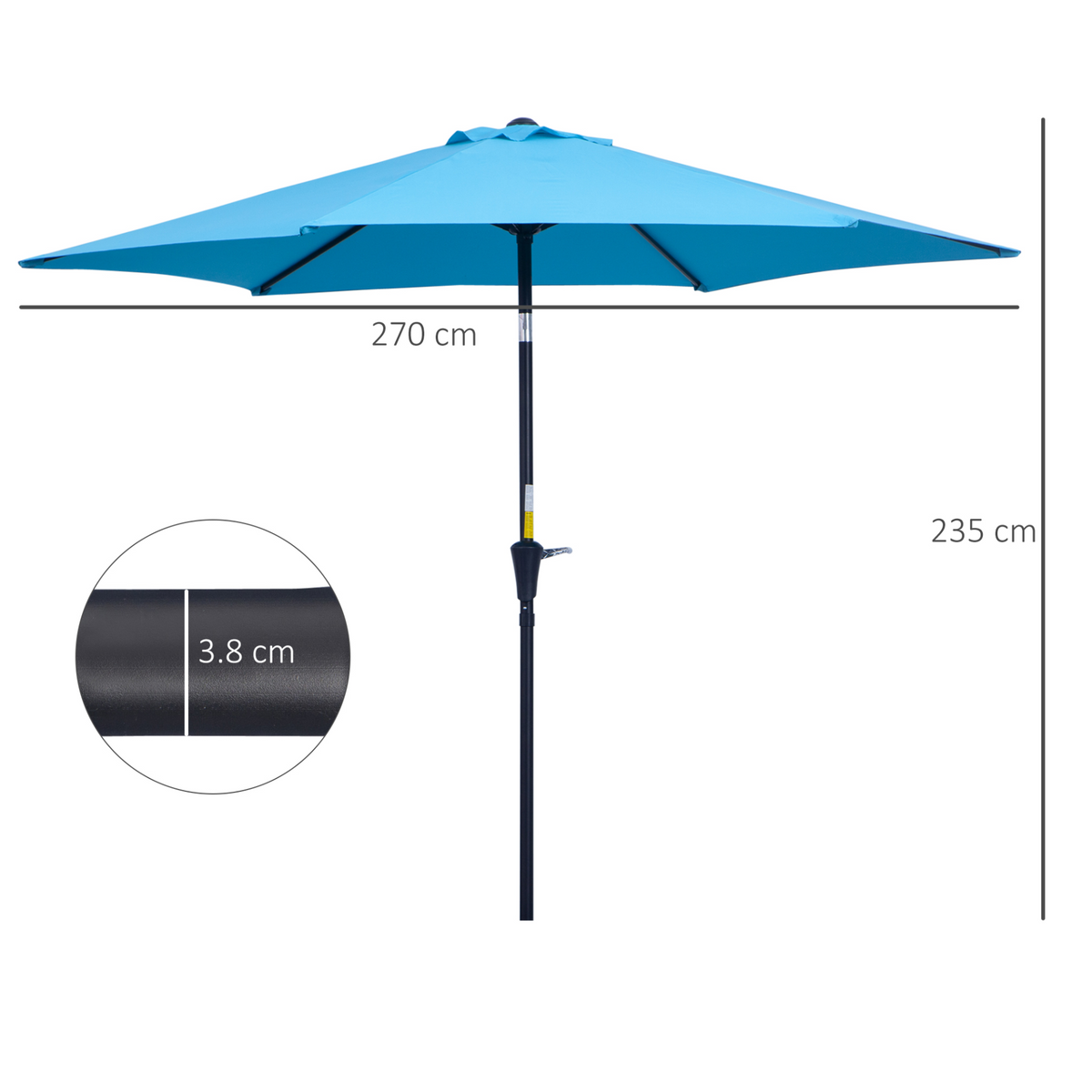 Outsunny 2.7M Tilting Parasol Sun Shade with Crank (Blue) - Outdoor Garden Umbrellas