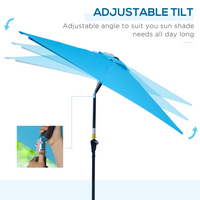 Outsunny 2.7M Tilting Parasol Sun Shade with Crank (Blue) - Outdoor Garden Umbrellas