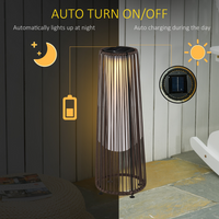 Outsunny Patio Garden PE Rattan Solar Lights - Auto On/Off, Waterproof, Brown