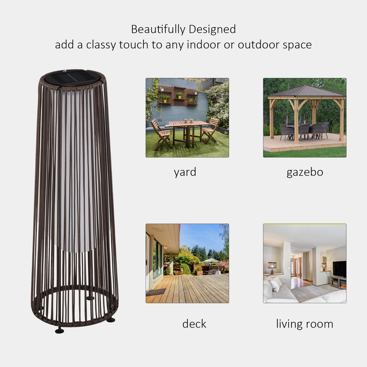 Outsunny Patio Garden PE Rattan Solar Lights - Auto On/Off, Waterproof, Brown