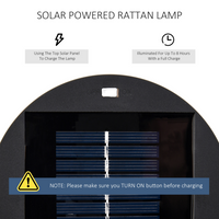 Outsunny Patio Garden PE Rattan Solar Lights | Auto On/Off Solar Powered Lights for Porch, Yard, Lawn | Black