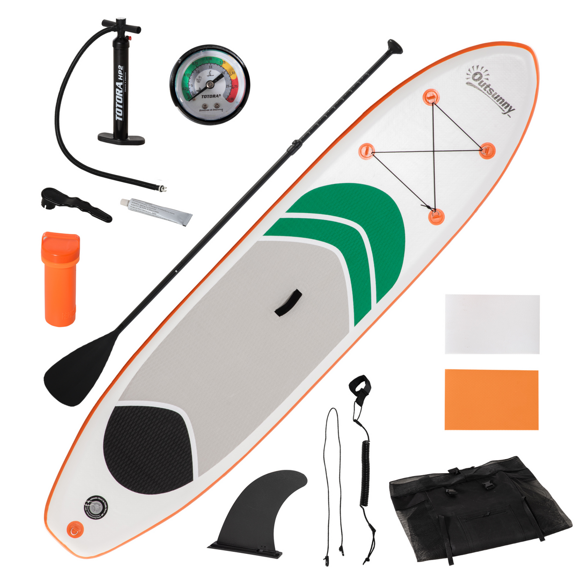 Outsunny 10'6" x 30" x 6" Inflatable Paddle Stand Up Board - White