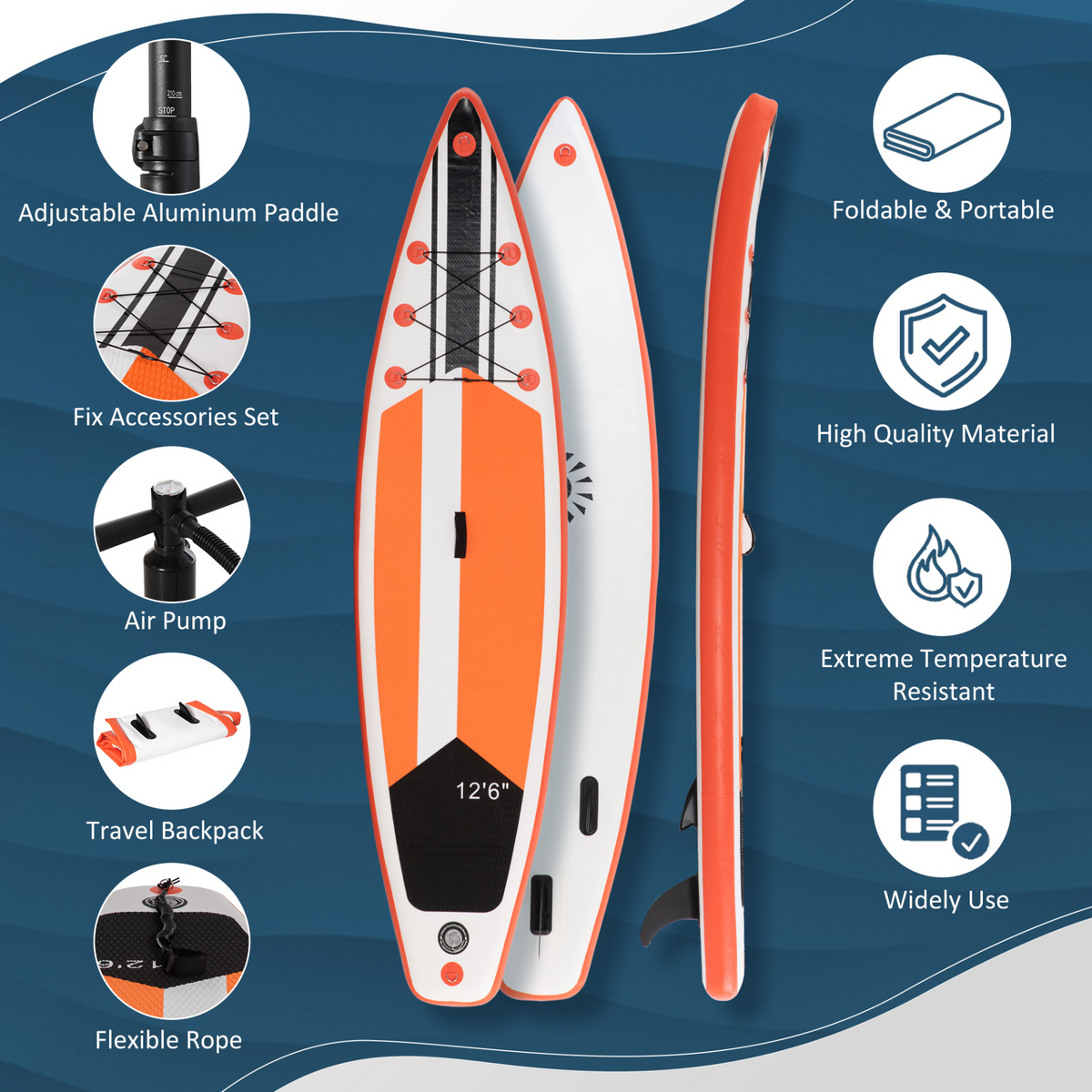 Outsunny 10'6" x 30" x 6" Inflatable Paddle Stand Up Board, Adjustable Aluminium Paddle, Non-Slip Deck Board with ISUP Accessories, Carry Bag - White