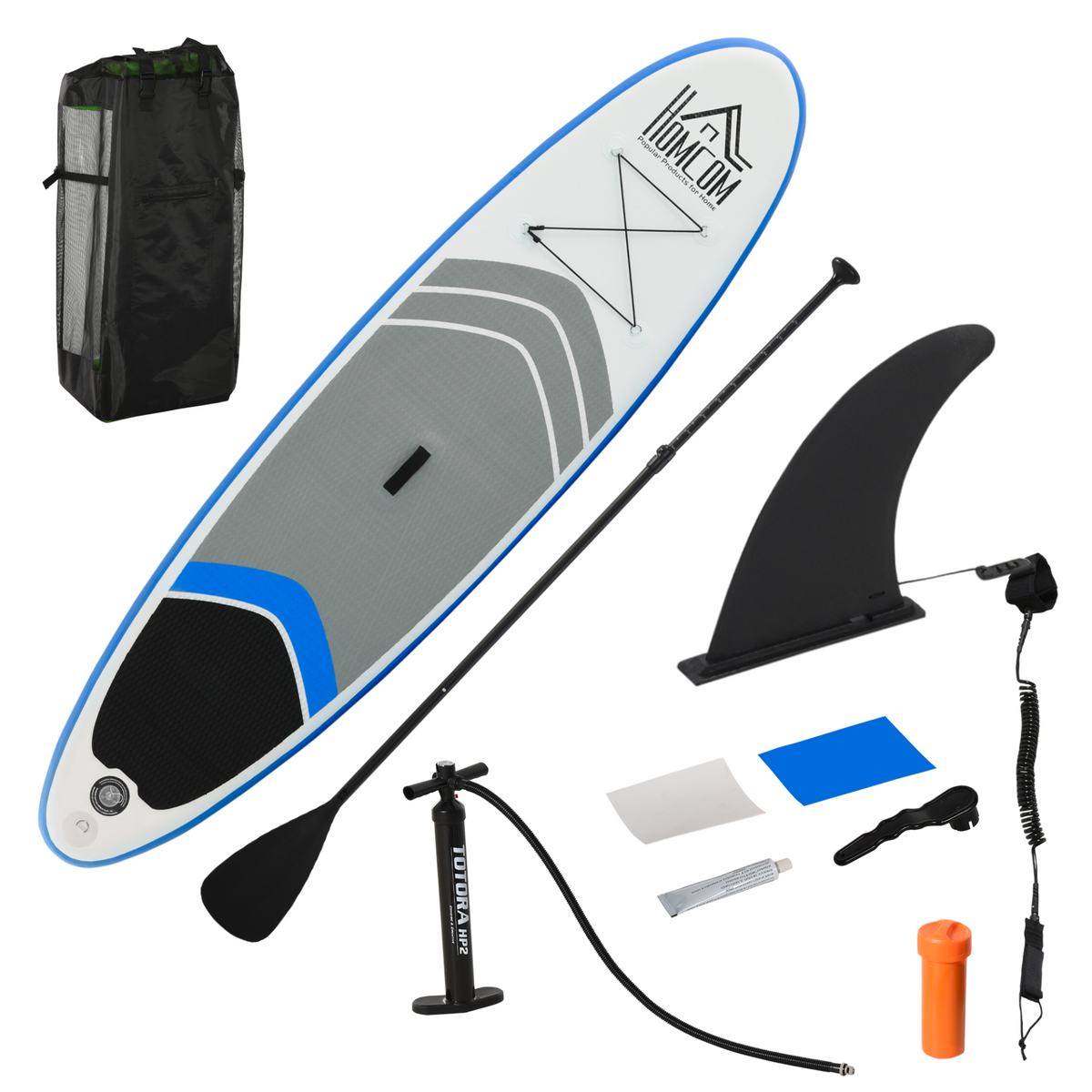 HOMCOM 10ft Inflatable Paddleboard Stand Up Paddle Board SUP Accessories Carry Bag Non-Slip Deck Adj Paddle Pump Leash Blue