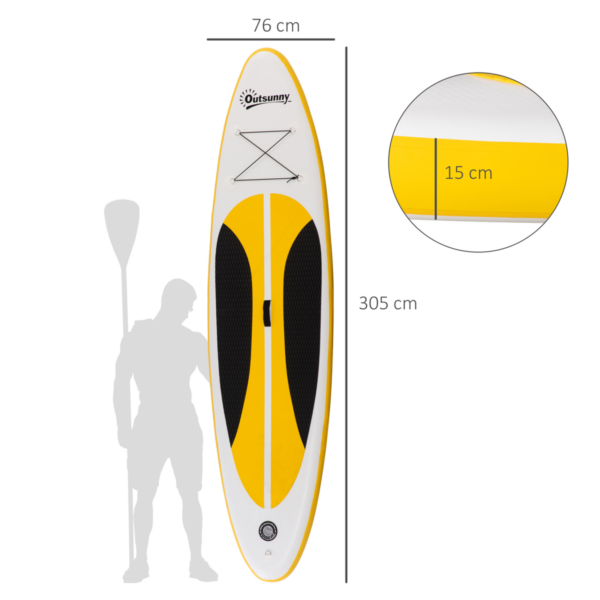 Outsunny 10' x 30" x 6" Inflatable Paddle Stand Up Board | Adjustable Aluminium Paddle | Non-Slip Deck Board | ISUP Accessories & Carry Bag | White