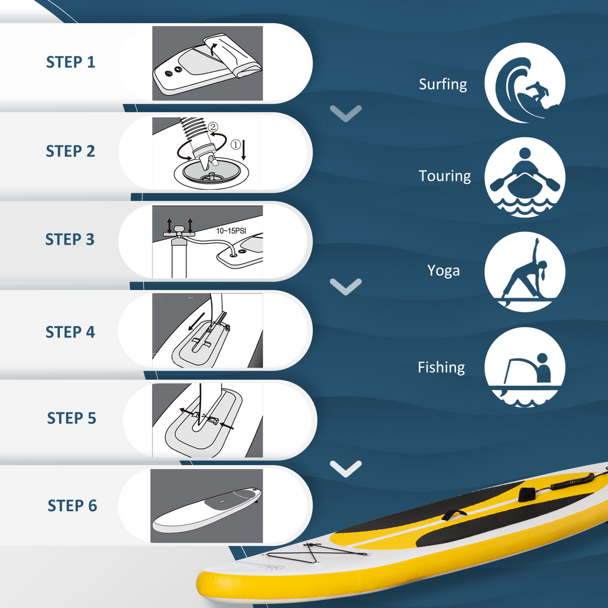 Outsunny 10' x 30" x 6" Inflatable Paddle Stand Up Board | Adjustable Aluminium Paddle | Non-Slip Deck Board | ISUP Accessories & Carry Bag | White