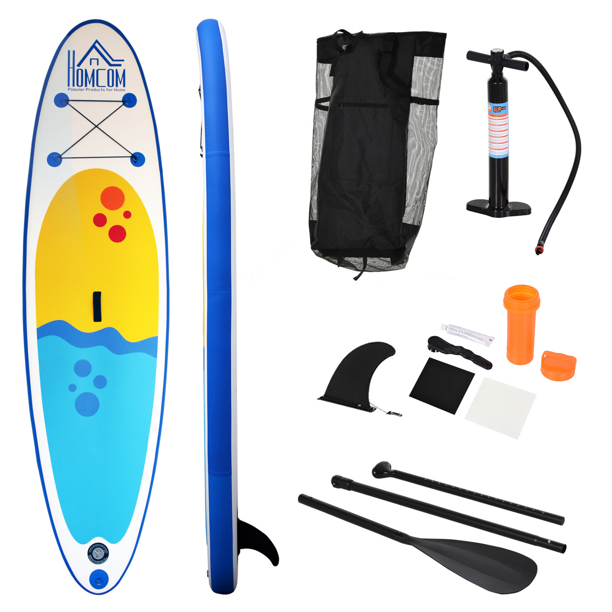 HOMCOM Inflatable Paddle Stand Up Board - Blue | Adjustable, Non-Slip, with Accessories & Carry Bag