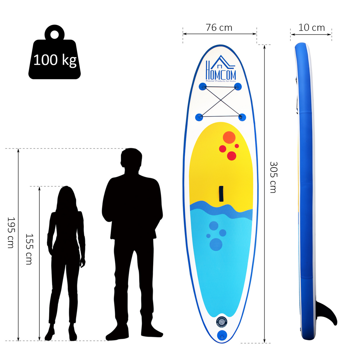 HOMCOM Inflatable Paddle Stand Up Board - Blue | Adjustable, Non-Slip, with Accessories & Carry Bag