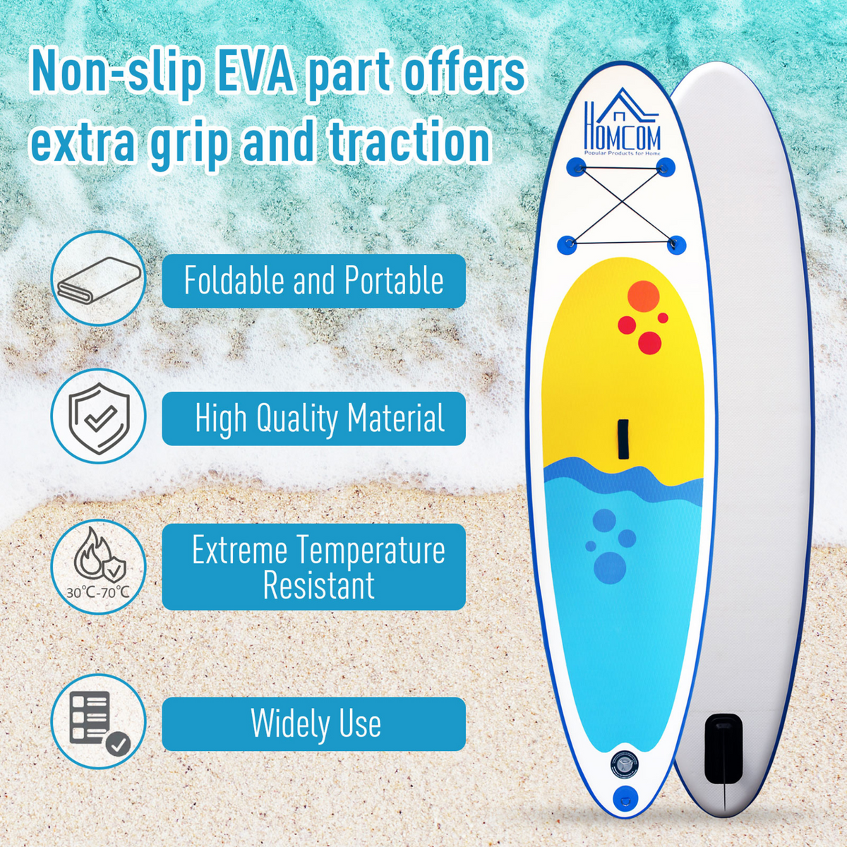 HOMCOM Inflatable Paddle Stand Up Board - Blue | Adjustable, Non-Slip, with Accessories & Carry Bag