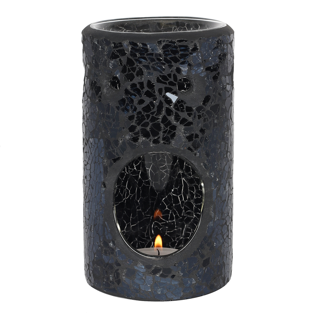 Black Crackle Glass Pillar Oil Burner - Elegant and Functional Home Decor