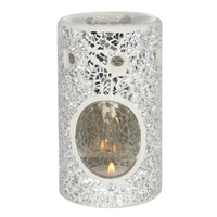 Silver Pillar Crackle Glass Oil Burner - Elegant Home Decor Piece