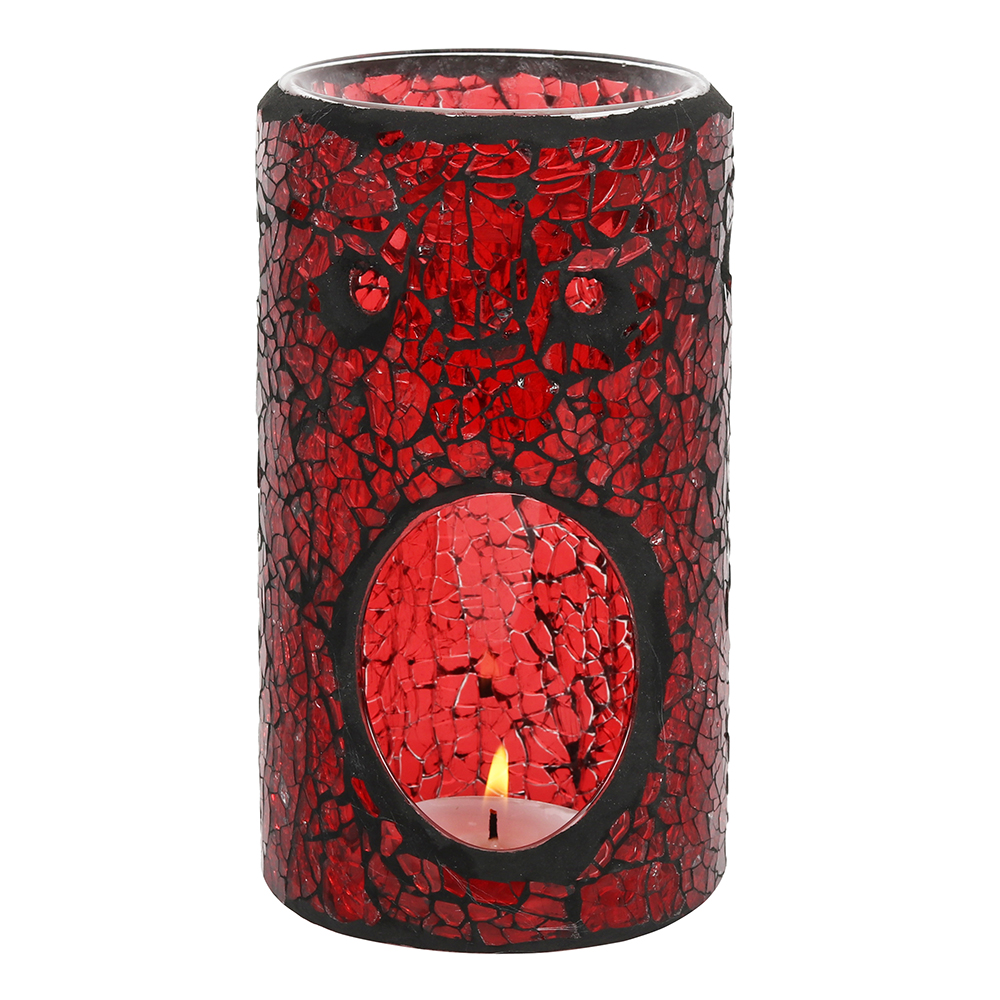 Red Pillar Crackle Glass Oil Burner | Aromatherapy and Home Decor Accessory