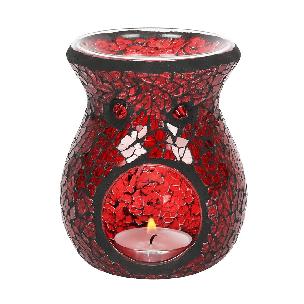 Small Red Crackle Glass Oil Burner - Beautiful Home Décor and Wax Melt Burner