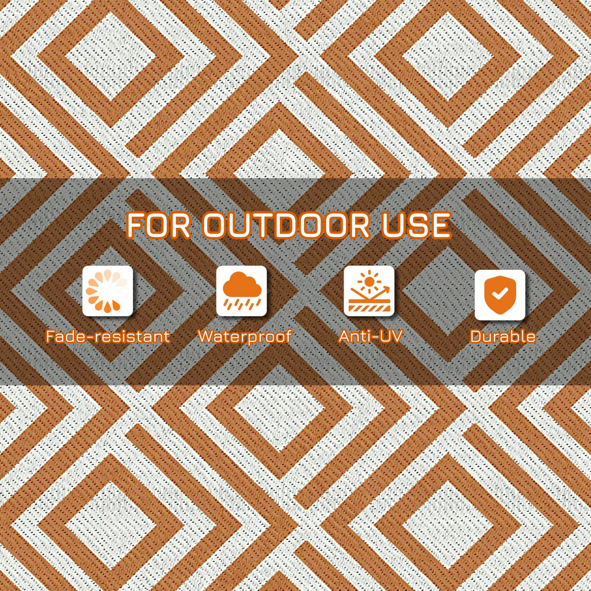 Outsunny Reversible Outdoor Rug with Carry Bag and Ground Stakes | Waterproof Plastic Straw Mat for Backyard, Deck, RV, Picnic, Beach, Camping | 182 x 274 cm | Brown & White