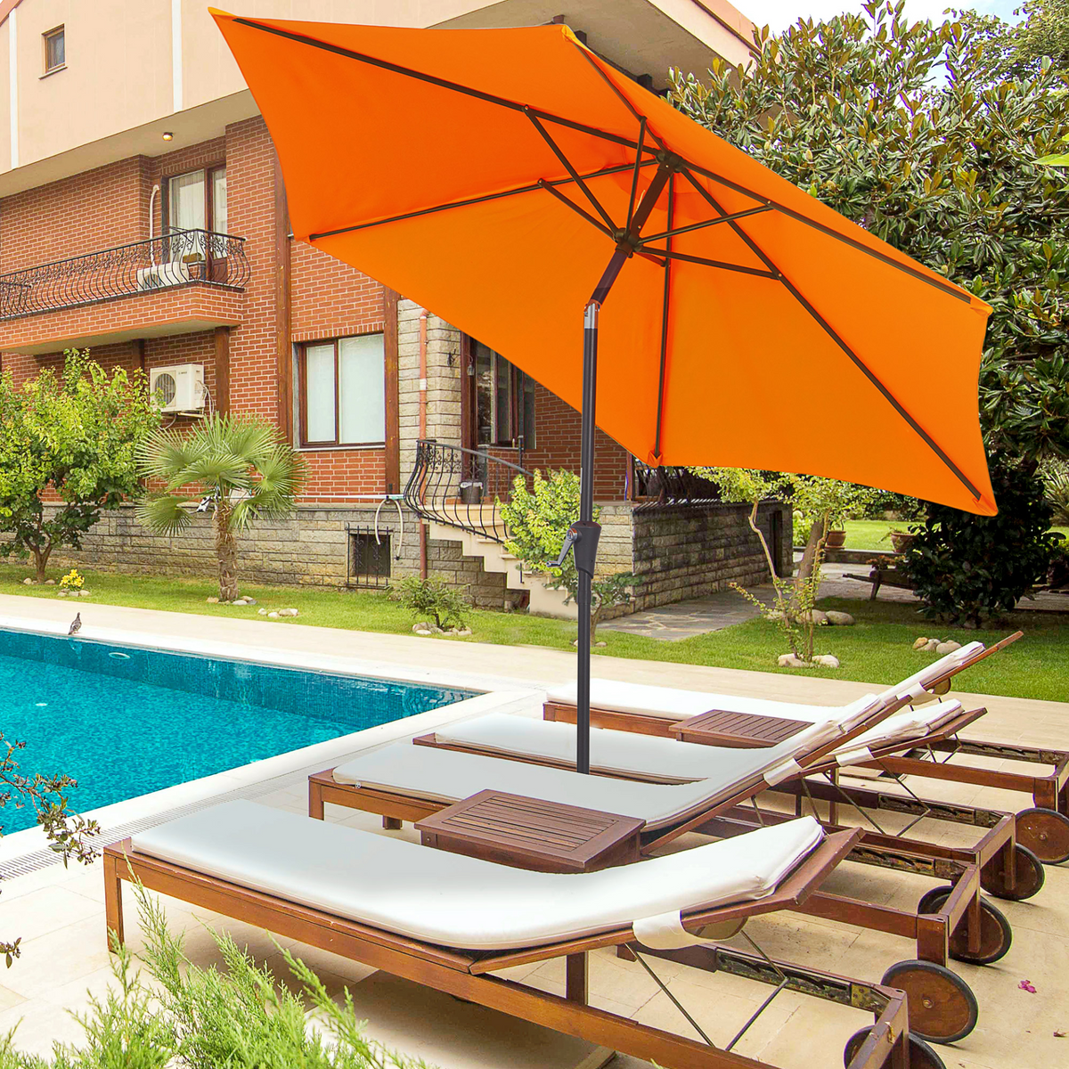 Outsunny 2.7M Tilting Garden Parasol Sun Shade Umbrella (Orange) - Aluminum Frame, Crank Mechanism