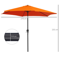 Outsunny 2.7M Tilting Garden Parasol Sun Shade Umbrella (Orange) - Aluminum Frame, Crank Mechanism