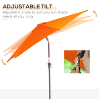 Outsunny 2.7M Tilting Garden Parasol Sun Shade Umbrella (Orange) - Aluminum Frame, Crank Mechanism