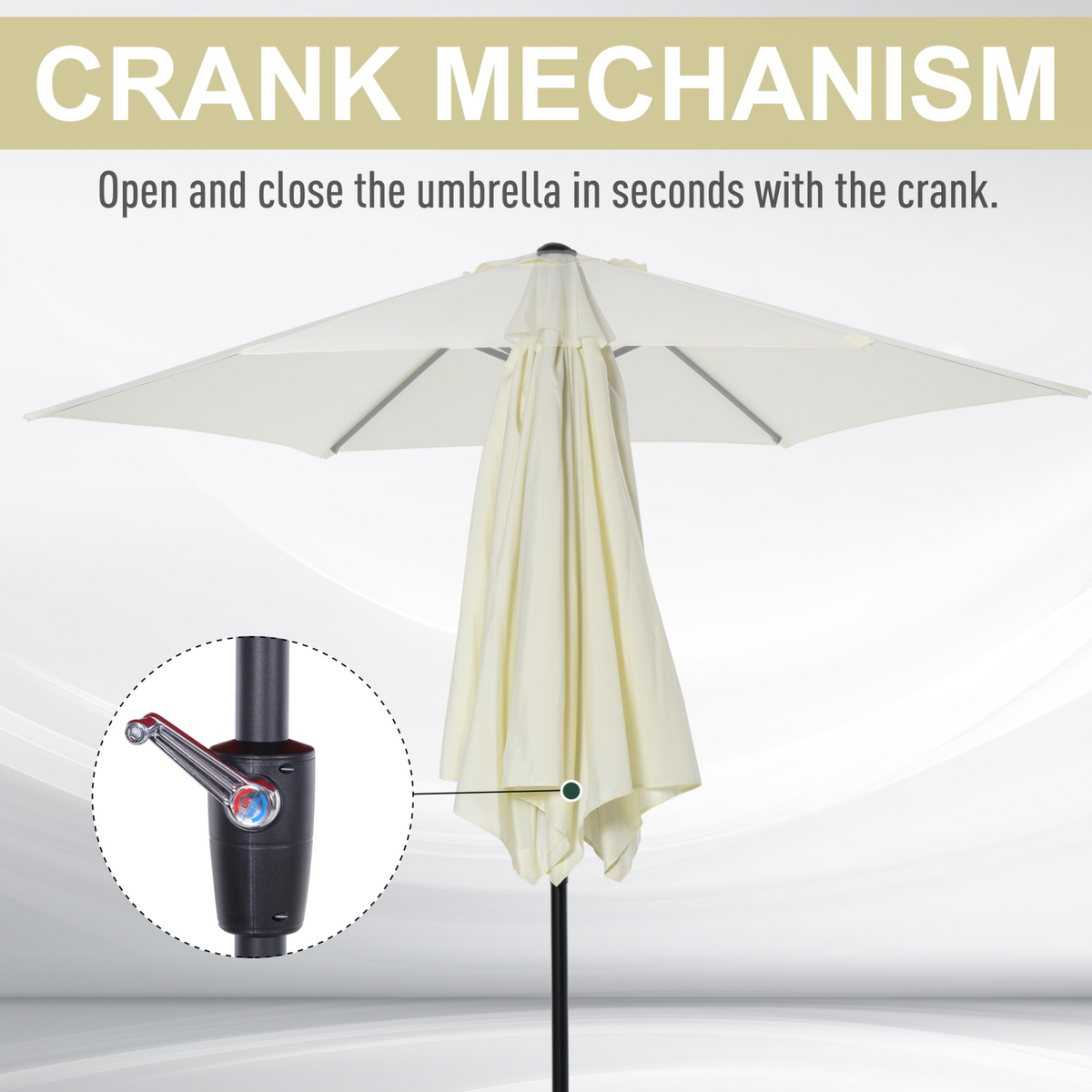 Outsunny 2.7M Tilting Parasol Sun Parasol Outdoor Garden Umbrellas Sun Shade Aluminium Frame with Crank - Cream White