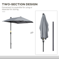 Outsunny 2m Half Parasol Market Umbrella Garden Balcony Parasol with Crank Handle, Cross Base, Double-Sided Canopy, Dark Grey