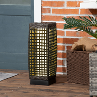 Outsunny Outdoor Rattan Solar Lantern - Brushed PE Wicker Patio Garden Lantern with Auto On/Off Solar Powered LED Lights