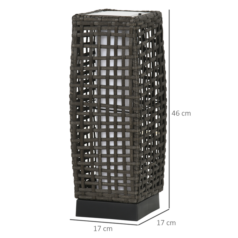 Outsunny Outdoor Rattan Solar Lantern - Brushed PE Wicker Patio Garden Lantern with Auto On/Off Solar Powered LED Lights