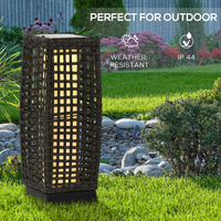 Outsunny Outdoor Rattan Solar Lantern - Brushed PE Wicker Patio Garden Lantern with Auto On/Off Solar Powered LED Lights