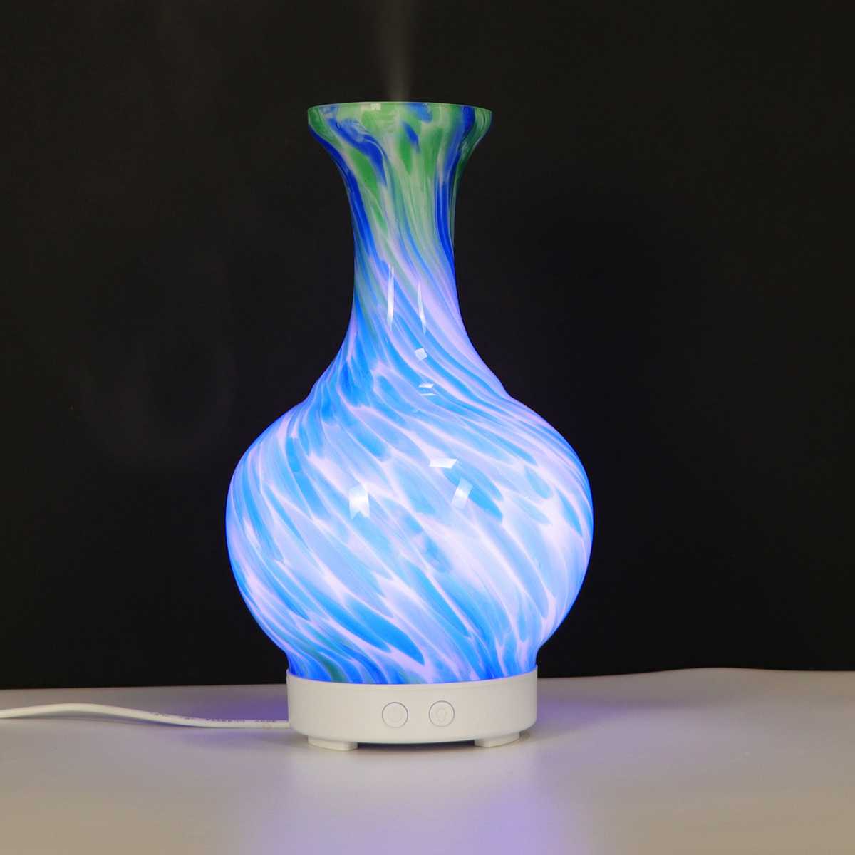 Aroma Atomiser - Glass Vase Blue and Green UK Plug - Ultrasonic Water Vaporizer