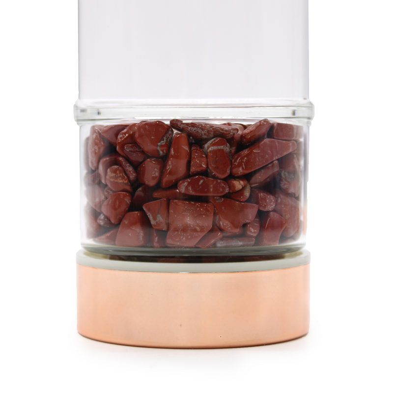 Crystal Glass Tea Infuser Bottle - Rose Gold - Red Jasper | Luxurious Way to Enjoy Loose Leaf Tea