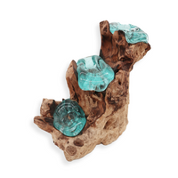 Molton Glass Triple Candle Holder on Wood - Handcrafted, Recycled Glass and Gamal Wood, Earthy and Chic Decor