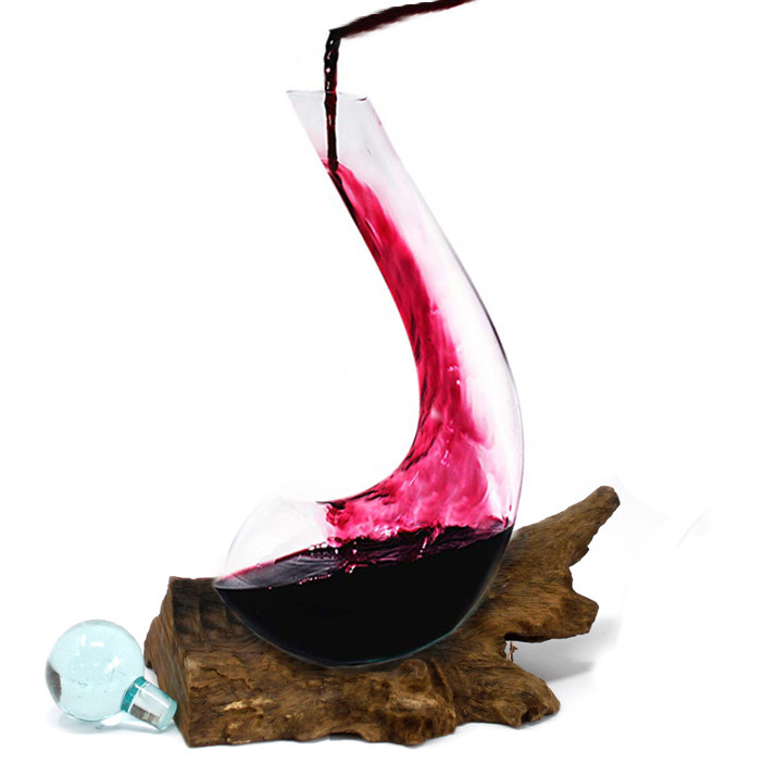 Molten Glass on Wood - Wine Decanter | Handmade Art Glass Vase