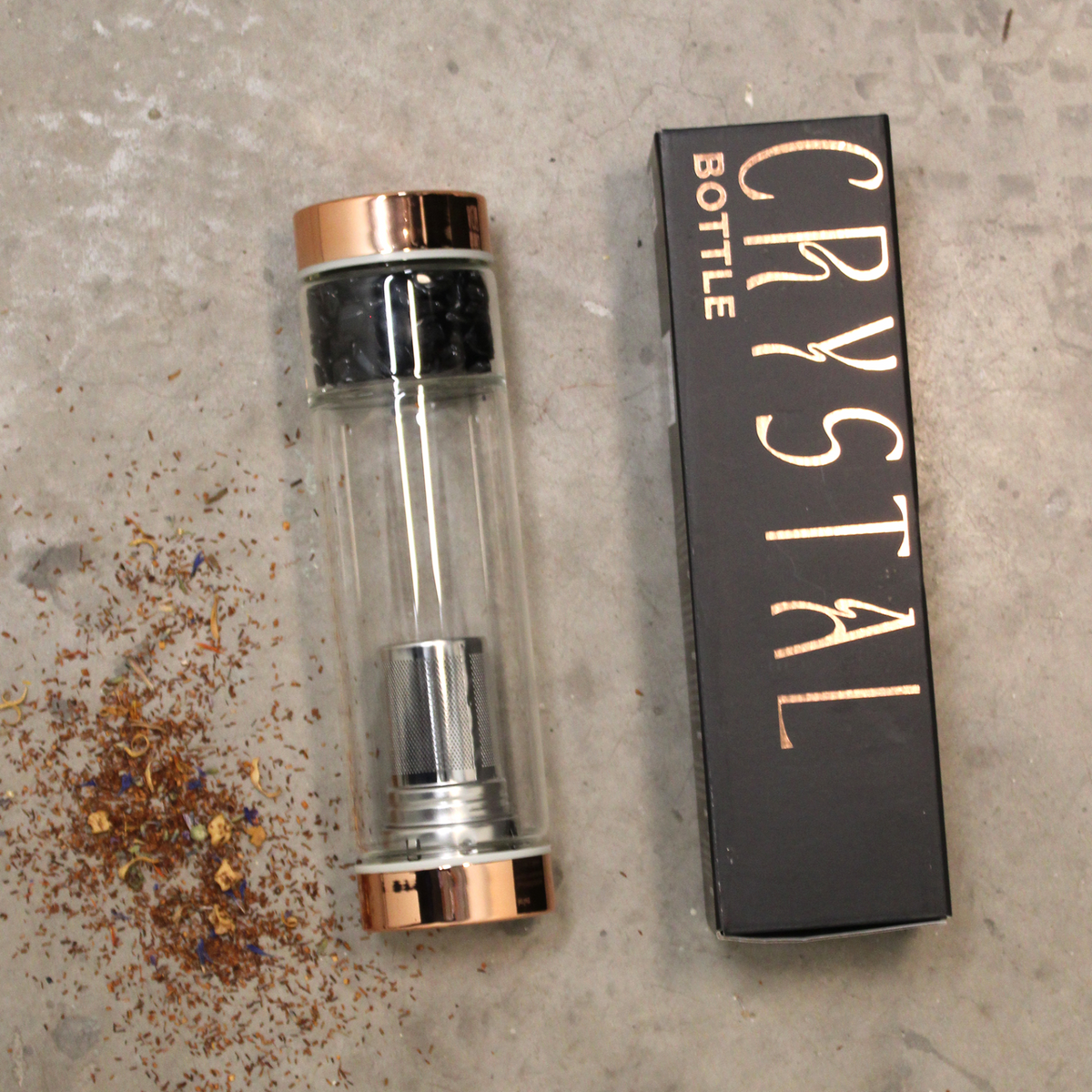 Crystal Glass Tea Infuser Bottle - Rose Gold - Red Jasper | Luxurious Way to Enjoy Loose Leaf Tea