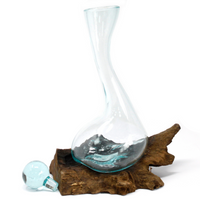 Molten Glass on Wood - Wine Decanter | Handmade Art Glass Vase