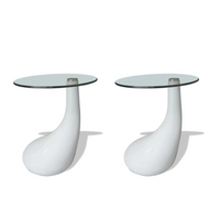 Coffee Table 2 pcs with Round Glass Top High Gloss White - Stylish and Functional Furniture for Your Living Space